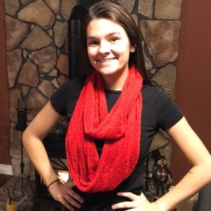 Red crochet infinite scarf